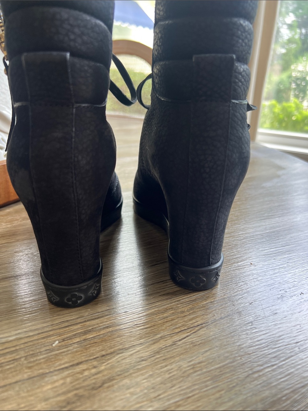 Louis Vuitton Black Lace-Up Wedge Ankle Boots with Gold Hardware - Picture 4 of 7